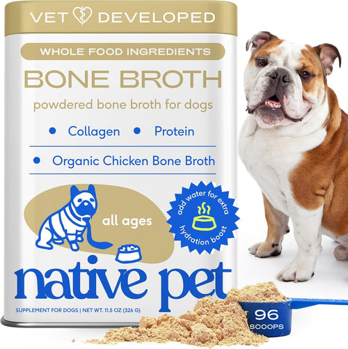 Bone Broth for Dogs and Cats – Dog Bone Broth Powder for Dog Food Topper for Picky Eaters – Cat and Dog Broth - Dog Gravy Topper for Dry Food – Chicken Broth for Dogs and Cast – 11.5 Oz